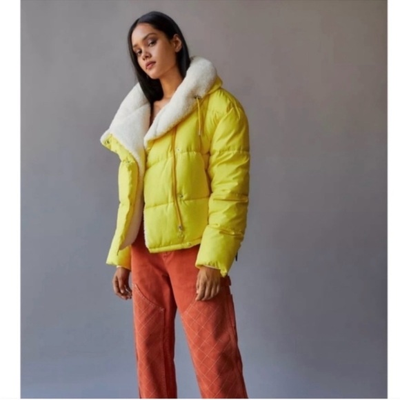 NWT BDG Urban Outfitters Marlow Puffer Jacket Yellow Shawl Collar Yellow sz S - Picture 2 of 10